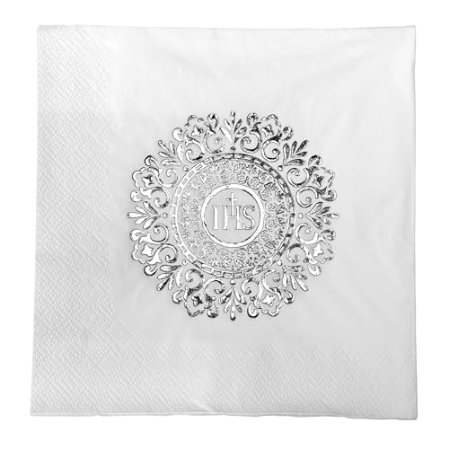 Kommunion-Servietten mit silberner IHS Prägung - 20 Stück | Dekorative Papierservietten zur Erstkommunion mit Mandala | Elegante und religiöse Tischdekoration von Happenings