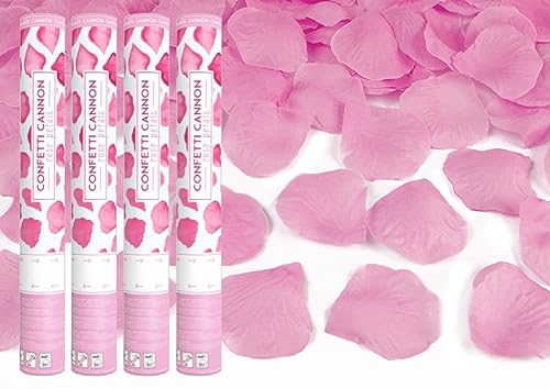 Konfetti-Kanone für Party, Hochzeit, Geburtstag, Jubiläum, Babyparty | Konfetti Shooter Popper 40cm | 4 Stück (Rosa Rosenblätter) von Happenings