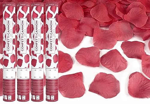 Konfetti-Kanone für Party, Hochzeit, Geburtstag, Jubiläum, Babyparty | Konfetti Shooter Popper 40cm | 4 Stück (Rote Rosenblätter) von Happenings