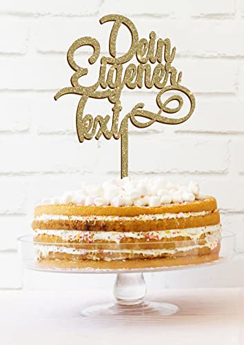 Personalisierten Cake Topper | Hochzeit Geburtstag Kommunion Taufe Firmung Topper Mit Name | Personalisierbares Tortenaufsatz | Dein Text | (Glänzendes Acryl) von Happenings