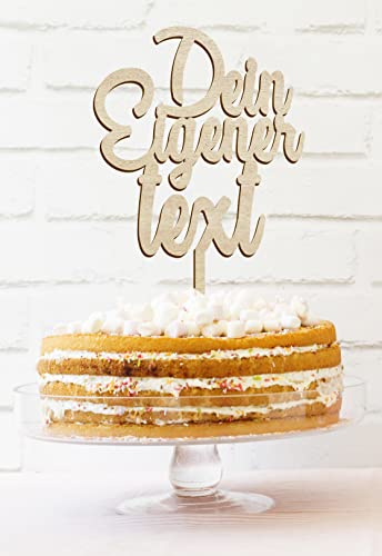 Personalisierten Cake Topper | Hochzeit Geburtstag Kommunion Taufe Firmung Topper Mit Name | Personalisierbares Tortenaufsatz | Dein Text | (Holz) von Happenings