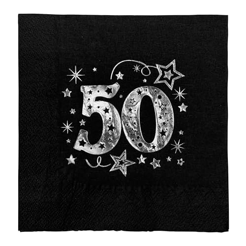 Servietten für 50er tke geprägt Grafik | Dekorative Papierservietten zum 50. Geburtstag, Jahrestag | Elegant und Glamour | Silber von Happenings