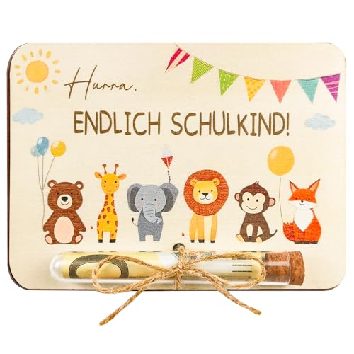Geschenke zur Einschulung Geschenk, Schulanfang Geschenke mit Umschlägen, Sinnvolle Einschulungsgeschenke, Karte Einschulung Holzkarte Geldgeschenke Verpackung Schulkind Mädchen Junge von Happirra