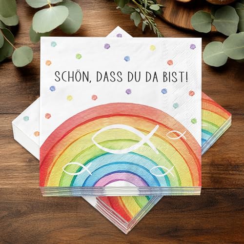 40 Stück Servietten Tischdeko Taufe Kommunion Konfirmation Firmung Erstkommunion Mädchen, Bunt Regenbogen Fische Taufdeko Deko, kommunion Geschenke für Mädchen, Gastgeschenk, Schön, dass du da bist 40 Stück Servietten Tischdeko Taufe Kommunion Konfirmation Firmung Erstkommunion Mädchen, Bunt Regenbogen Fische Taufdeko Deko, kommunion Geschenke für Mädchen, Gastgeschenk, Schön, dass du da bist von Happirra