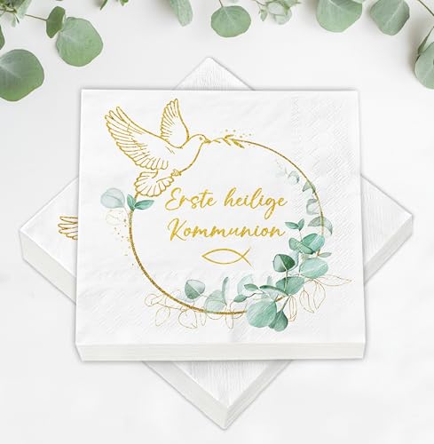 40 Stück Servietten Erstkommunion + 60 Holzfische Streudeko Set, Erste Heilige Kommunion Deko Junge Mädchen Eukalyptus Grün Gold, Kommunion Geschenke, Gastgeschenke, 2 Farben Holz Fisch, 33x33cm 40 Stück Servietten Erstkommunion + 60 Holzfische Streudeko Set, Erste Heilige Kommunion Deko Junge Mädchen Eukalyptus Grün Gold, Kommunion Geschenke, Gastgeschenke, 2 Farben Holz Fisch, 33x33cm von Happirra