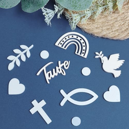 Streudeko Taufe, Tischdeko Taufe 120 Stück, Taufe Deko Mädchen mit Holzfische Deko Kreuz Regenbogen Weizenähren Tauben uchstaben Herz Punkte Taufdeko Junge von Happirra