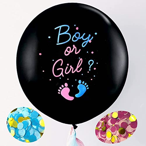 Gender Reveal Luftballons Junge oder Mädchen, 91,4 cm große Latexballons mit rosa blauem Konfetti-Nadelband für Babyparty, Gender Reveal, Party-Dekoration (Unser Baby ist ein.) von Happium