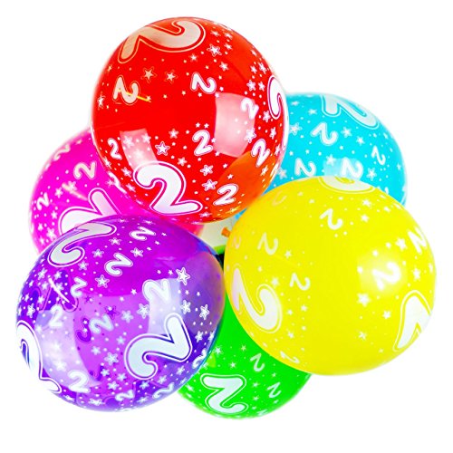 Happium - 10er-Pack Latex-Geburtstagsballons mit verschiedenen Zahlen, 12 Zoll (Zahl 2), Ballons für Mädchen und Jungen, Geburtstagsdekoration für 2-Jährige, Party zum 2. Jahrestag von Happium