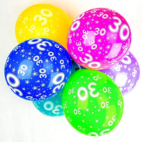 Happium - 10er-Pack Latex-Geburtstagsballons mit verschiedenen Zahlen, 12 Zoll (Zahl 30), Ballons für Mädchen und Jungen, Geburtstagsdekoration zum 30. Geburtstag, Party zum 30. Jahrestag von Happium