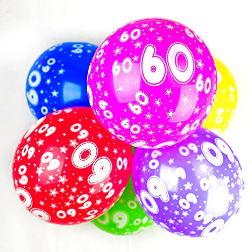 Happium 10er-Pack Latex-Geburtstagsballons mit verschiedenen Zahlen, 30,5 cm (Zahl 60), Luftballons für Damen und Herren, Partydekorationen zum 60. Geburtstag, 60. Geburtstag von Happium