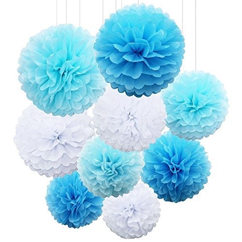 Happium 12 Stück Seidenpapier-Pompons, Papierblumenball für Geburtstagsfeier, Hochzeit, Babyparty, Brautparty, Festival-Dekorationen – Aqua, Blau und Weiß Happium 12 Stück Seidenpapier-Pompons, Papierblumenball für Geburtstagsfeier, Hochzeit, Babyparty, Brautparty, Festival-Dekorationen – Aqua, Blau und Weiß von Happium