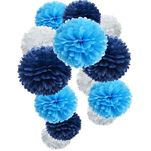 Happium 12 Stück Seidenpapier-Pompons, Papierblumenball für Geburtstagsfeier, Hochzeit, Babyparty, Brautparty, Festival-Dekorationen – Marineblau, Blau und Weiß Happium 12 Stück Seidenpapier-Pompons, Papierblumenball für Geburtstagsfeier, Hochzeit, Babyparty, Brautparty, Festival-Dekorationen – Marineblau, Blau und Weiß von Happium