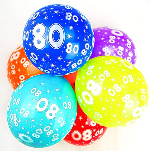 Happium 12" verschiedene Latex-Luftballons Alter 80, Geburtstagsballons Nummer 80, Packung mit 10 mehrfarbigen bunten Luftballons Happium 12" verschiedene Latex-Luftballons Alter 80, Geburtstagsballons Nummer 80, Packung mit 10 mehrfarbigen bunten Luftballons von Happium