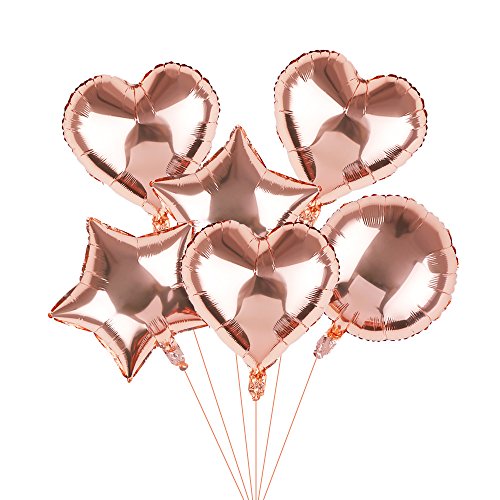 Happium 18" Roségold Herz, Stern, runde Champagner-Folienballons, 6er-Pack, große Ballons mit 10 m Rollenband, Partydekorationen Happium 18" Roségold Herz, Stern, runde Champagner-Folienballons, 6er-Pack, große Ballons mit 10 m Rollenband, Partydekorationen von Happium