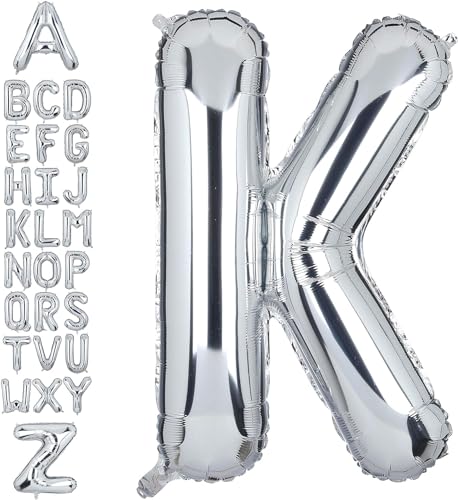Happium Luftballons, 35,6 cm, Großbuchstabe, Silber, Buchstabe K, einzelne Mylar-Ballon, Geburtstagsfeier, Dekoration, Versorgung, Babyparty, Buchstabe K von Happium
