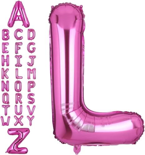 Happium 35,6 cm großes Alphabet A-Z Buchstabe, Zahl 0–9 Folienballons, benutzerdefinierter Ballon (Hot Pink, L) von Happium
