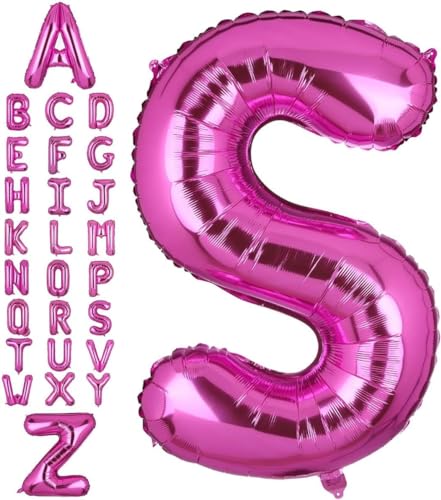Happium Luftballons, 35,6 cm, Großbuchstabe, Hot Pink, Buchstabe S, einzelne Mylar-Ballon, Geburtstagsparty-Dekoration, Versorgung, Babyparty, Buchstabe S von Happium