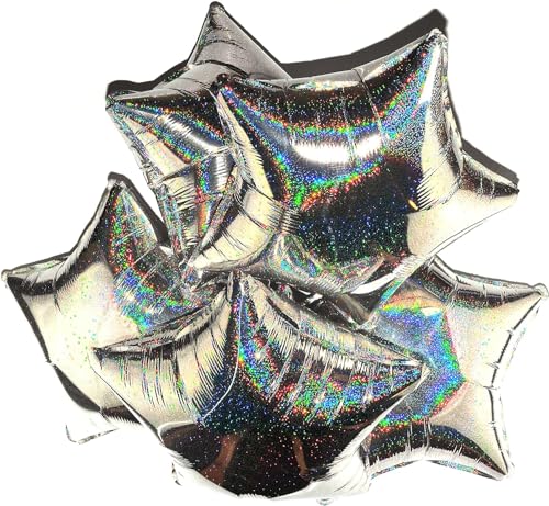 Happium - 45,7 cm holografische Stern-Folienballons, 5 Stück (Silber) von Happium