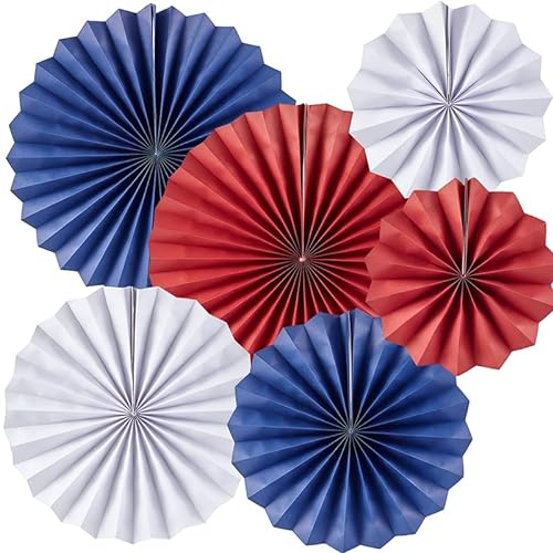 Happium 6 Stück Papierfächer Union Jack Farbe Dekorationen Blau Rot Weiß Papierfächer Set für UK Flagge Dekor von Happium
