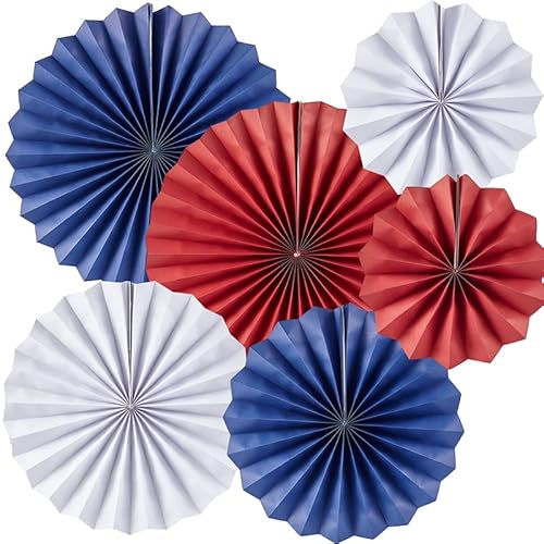 Happium Papierfächer mit Union Jack-Motiv, Blau, Rot, Weiß, Papierfächer-Set, für britische Flagge, Dekoration, 6 Stück von Happium