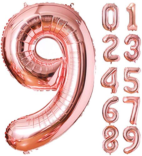 Happium 86,4 cm 0-9 Zahlenballons Folienballons Mylar-Luftballons für Partydekorationen Partyzubehör (Nummer 9, Roségold) von Happium
