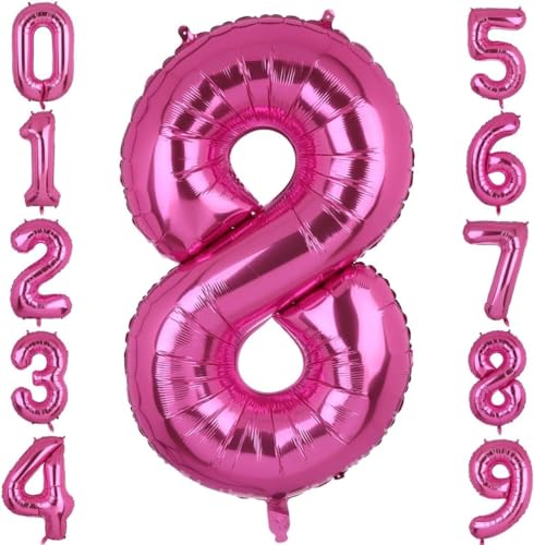 Happium Folien-Luftballons, 35,6 cm, Großbuchstaben, Hot Pink, Zahl 8, einzelner Mylar-Ballon, Geburtstagsparty-Dekoration, Zubehör, Babyparty (Nummer 8) von Happium