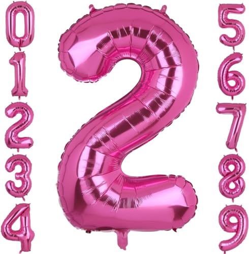Happium Folien-Luftballons mit Großbuchstaben, Zahl 2, 35,6 cm, Hot Pink, 1 Stück von Happium