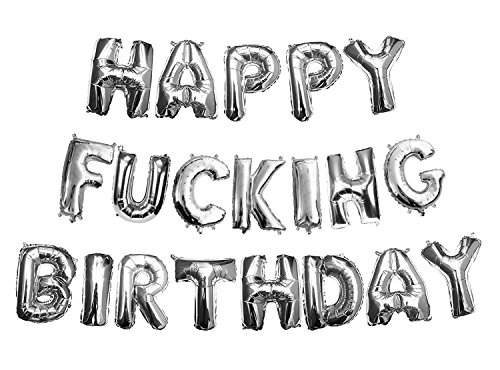 Happium - Folienballons HAPPY FUCKING BIRTHDAY mit Band, 14 Zoll (Silber) von Happium