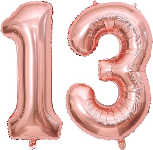 Happium Luftballons, 14 Zoll Zahlenballons 13, Rose Gold Folienballons Geburtstag Rosegold Ballon Zahlen 1 und 3 Luftballons für Geburtstag Hochzeit Party Dekorationen Feier Supplies von Happium