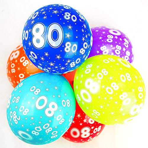 Happium - Luftballons Geburtstag bunt gemischt Party Deko 10 Stück (Alter 80) von Happium
