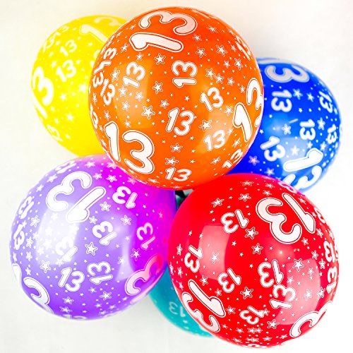Happium 12" Latex-Luftballons, sortiert, Alter 13, Geburtstagsballons Nummer 13, 10er-Pack (mehrfarbig) von Happium