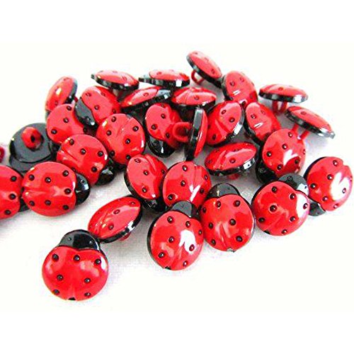 Happium-Set mit 50 Marienkäferknöpfen 15 mm (rot), geeignet für Accessoires, zum Aufnähen auf Kleidung, für Schuhe, Taschen, Hochzeiten, Partys, Festivals, Alben von Happium