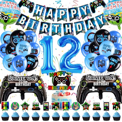 Happivue 12th Gaming Geburtstag Dekorationen für Jungen, Videospiel Thema Blau Luftballons Party Dekorationen mit Cake Toppers Happy Birthday Banner Luftballons für Jungen Gamer Spieler Party Supplies Happivue 12th Gaming Geburtstag Dekorationen für Jungen, Videospiel Thema Blau Luftballons Party Dekorationen mit Cake Toppers Happy Birthday Banner Luftballons für Jungen Gamer Spieler Party Supplies von Happivue