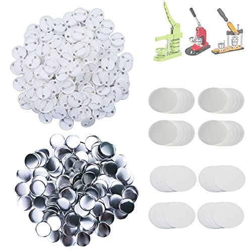 Happizza 500 Sets 32 mm blanko Pin Back Button Teile für Button Maker Maschine 32 mm, runde Badge Making Zubehör, Kunststoff-Knopfrückseite, transparente Folie und blanko Papier von Happizza