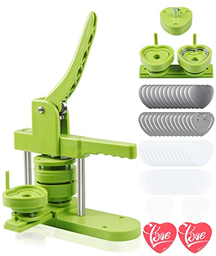 Happizza Herzförmige Knopfmaschine, abnehmbare Herz-Anstecknadel, zum Selbermachen, Pressmaschine, Abzeichen, Knopfdruckmaschine, Pin-Maschine, inkl. 100 Stück herzförmigen Knopfteilen von Happizza