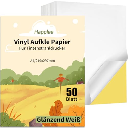 Sticker Papier zum Bedrucken 50 Blatt Bedruckbare Selbst Drucken Klebepapier A4 Vinyl-Aufkleberpapier Glänzend Druckerpapier für Büromaterial Laser und Tintenstrahldrucker (Glänzend-50) Sticker Papier zum Bedrucken 50 Blatt Bedruckbare Selbst Drucken Klebepapier A4 Vinyl-Aufkleberpapier Glänzend Druckerpapier für Büromaterial Laser und Tintenstrahldrucker (Glänzend-50) von Happlee