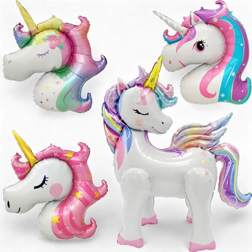 4D Einhor Luftballons und 3 XXL Folienballon, Einhor Deko Kindergeburtstag, Einhor Luftballons Helium für Mädchen Geburtstag, Einhor Geburtstagsdeko Party Geschenke (Set Einhor Ballon) von HapplioPlay