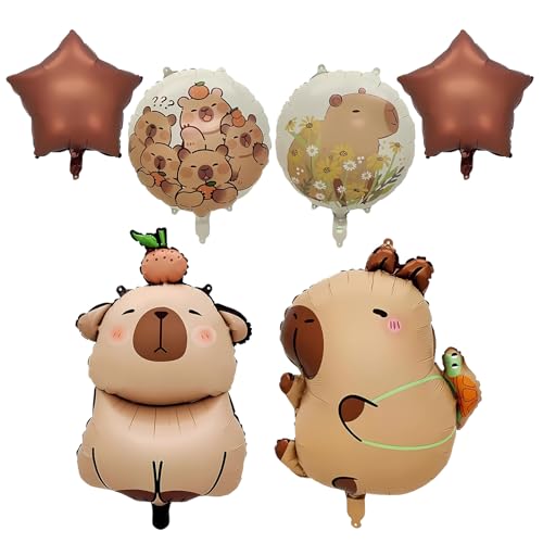 6PCS Capybara Party Ballon Aluminium, Anime Thema Kinderparty Dekoration, XXL Folienballon Capy Bara Geburtstag Deko Junge Mädchen (Set Capybara Luftballons) von HapplioPlay