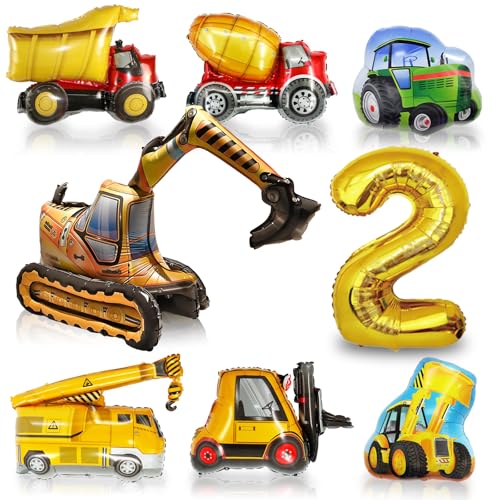 Bagger Luftballons Set für Deko 2. Geburtstag Junge, 4D Bagger Ballons, 40-Zoll Zahlenballon, 6 XXL Baustelle Luftballons Bagger Gabelstapler Traktor Bulldozer Kran Zementwagen (Bagger Ballon 2 Jahre) Bagger Luftballons Set für Deko 2. Geburtstag Junge, 4D Bagger Ballons, 40-Zoll Zahlenballon, 6 XXL Baustelle Luftballons Bagger Gabelstapler Traktor Bulldozer Kran Zementwagen (Bagger Ballon 2 Jahre) von HapplioPlay