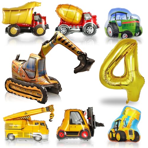 Bagger Luftballons Set für Deko 4. Geburtstag Junge, 4D Bagger Ballons, 40-Zoll Zahlenballon, 6 XXL Baustelle Luftballons Bagger Gabelstapler Traktor Bulldozer Kran Zementwagen (Bagger Ballon 4 Jahre) Bagger Luftballons Set für Deko 4. Geburtstag Junge, 4D Bagger Ballons, 40-Zoll Zahlenballon, 6 XXL Baustelle Luftballons Bagger Gabelstapler Traktor Bulldozer Kran Zementwagen (Bagger Ballon 4 Jahre) von HapplioPlay