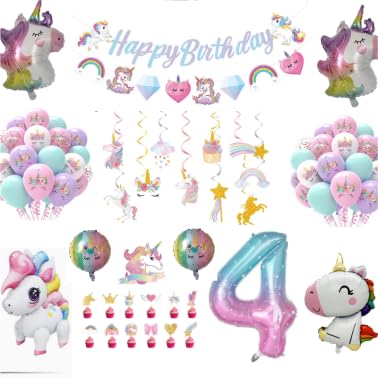 Einhor Geburtstag Deko 6 Jahre, Party Deko 4D Luftballons Stehend, Geburtstagsdeko Mädchen Folienballon Bunt Banner und Tortendeko für Geschenke Mädchen (Set Einhor Deko Kindergeburtstag 6) von HapplioPlay