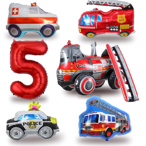 Luftballons 5. Geburtstag Feuerwehr Deko, 4D Feuerwehrmann Luftballons und 4 XXL Polizeiwagen/Krankenwagen/Feuerwehrauto Folienballon und 40-Zoll Zahlenballon (Feuerwehr Deko Kindergeburtstag 5 Jahre) Luftballons 5. Geburtstag Feuerwehr Deko, 4D Feuerwehrmann Luftballons und 4 XXL Polizeiwagen/Krankenwagen/Feuerwehrauto Folienballon und 40-Zoll Zahlenballon (Feuerwehr Deko Kindergeburtstag 5 Jahre) von HapplioPlay