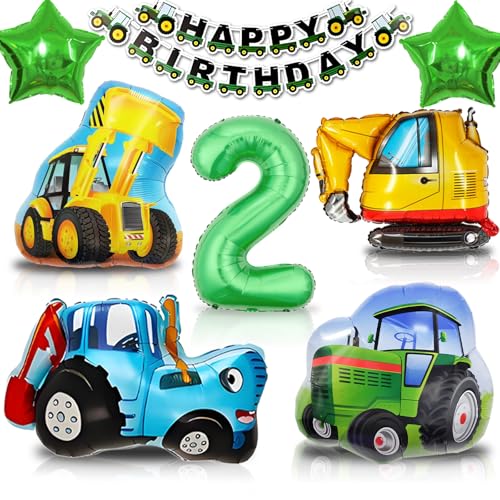 Luftballons 2. Geburtstag Traktor, 2. Geburtstag Junge Bagger Bulldozer XXL Folienballon, Bauernhof Kindergeburtstag Deko 2 Jahre, Farm Banner und Ballon Thema Party Dekoration (Traktor Deko 2 Jahre) von HapplioPlay