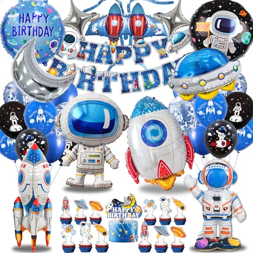 Weltraum Kindergeburtstag Jungen Mädchen, Neu Astronauten Raketen Folienballon Deko, Weltall Geschenke Kinder, Astronaut Geburtstag Luftballons Kit, Weltall Deko Geburtstag (Weltraum Deko) von HapplioPlay