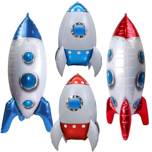 XXL Folienballon Rakete, 4D Helium Luftballon Rakete, Folienballon Rakete Groß, Folienluftballon Rakete, Raketenballons, Geeignet für Weltraum Kindergeburtstag und Astronauten Party (Ballon Rakete) von HapplioPlay