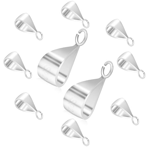 10 Stück Sterlingsilber-Anhänger für Halskette S925 Quetschbügel zur Schmuckherstellung, Anhänger-Verbinder mit offener Schlaufe, Halskette, baumelnder Clip, Armbänder, Verschlüsse, DIY-Set von Happtkey