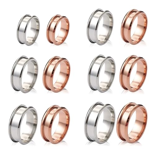 12 Stück Ringrohlinge Rillenringe aus Edelstahl für die Schmuckherstellung Hochglanzpolierter Runder Metallring in Silber Größe 7/8/9/10/11/12 für Herren und Damen 8mm Breiter Ring Geschenk (Stil 4) 12 Stück Ringrohlinge Rillenringe aus Edelstahl für die Schmuckherstellung Hochglanzpolierter Runder Metallring in Silber Größe 7/8/9/10/11/12 für Herren und Damen 8mm Breiter Ring Geschenk (Stil 4) von Happtkey