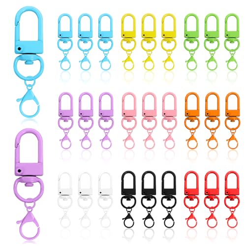 27 Stück Bunte Karabinerverschlüsse Metall Doppel Lanyard Karabinerhaken mit Drehgelenk Offener Ring Flache Geteilte Schlaufe Karabinerverschluss Verschlüsse für Rucksack Schmuck Geldbörse Basteln von Happtkey