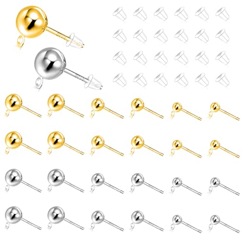 48 Stück Ohrstecker aus Sterlingsilber, 3 Größen S925 Silber Kugel Ohrstecker mit Transparenten Ohrhaken zur Schmuckherstellung 48 Stück Ohrstecker aus Sterlingsilber, 3 Größen S925 Silber Kugel Ohrstecker mit Transparenten Ohrhaken zur Schmuckherstellung von Happtkey
