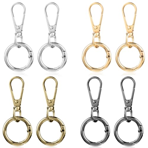 8 Sets Drehverschluss Clips 4 Farben Drehkarabinerhaken mit Doppelöffnung Metallclips mit O Ringen für Schlüsselbänder Karabinerverschluss für Schlüsselanhänger Taschen Schmuck Basteln (Stil 1) von Happtkey